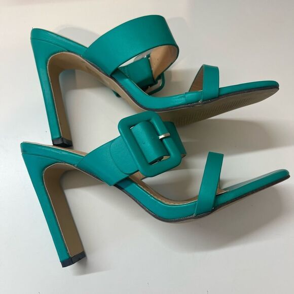 Women’s Green buckle open toe slip on high heels shoes, size 8 - Picture 5 of 8